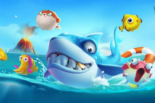 ฉากเกมยิงปลาที่มีปลาและสิ่งมีชีวิตใต้น้ำหลายชนิด